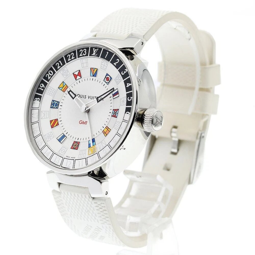 LOUIS VUITTON Tambour Moon QA096 Dual time GMT Silver Dial Quartz Men's - Picture 2 of 10